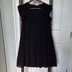 Elegant Black Ruffle Sleeve Mini Dress